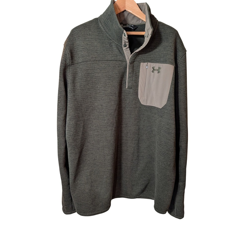 Under Armour ColdGear Mens XXL Green Heathered Snap Mock Neck Fleece Pullover